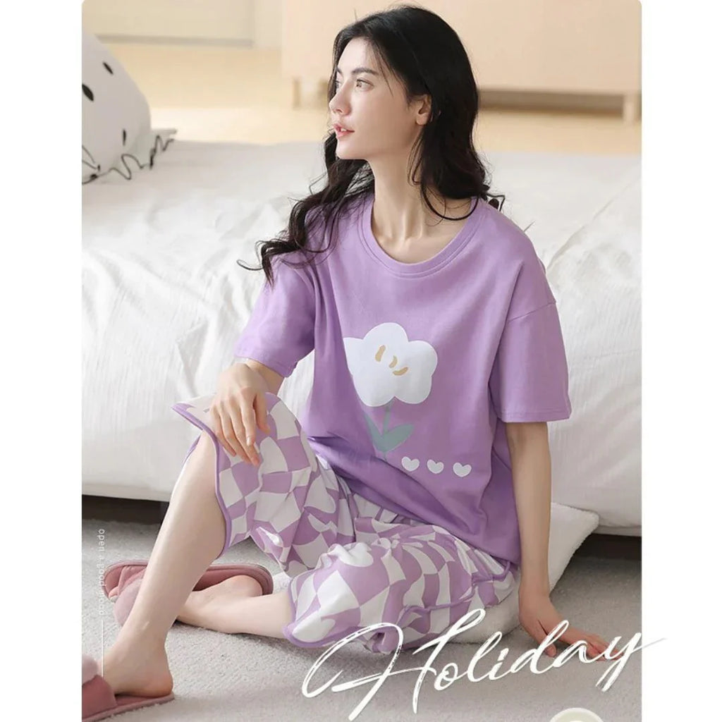 N-Purplish Printed Night Suit