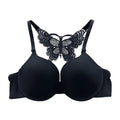 Lady Sexy Front Closure Push Up Solid Bras Y-Line-Straps Lace Butterfly Back Beauty Padded Bras Black