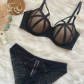 Sexy Front Cross Strips Padded Wired Bra & Panty 0001 Black