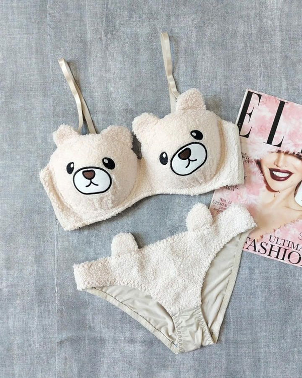 New High Quality Sexy Cute Bear Anime Soft Plush Design Bra & Panty Set Skin 0888