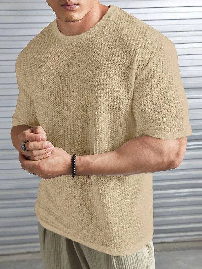 OVER-SIZED WAFFLE KNIT TEE - BIEGE