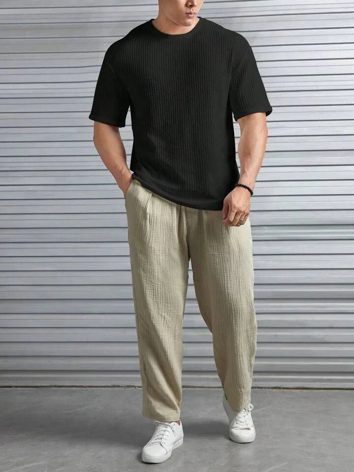 OVER-SIZED WAFFLE KNIT TEE - BLACK