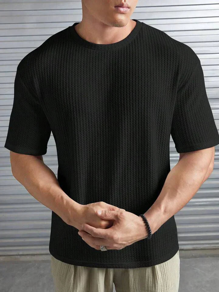 OVER-SIZED WAFFLE KNIT TEE - BLACK