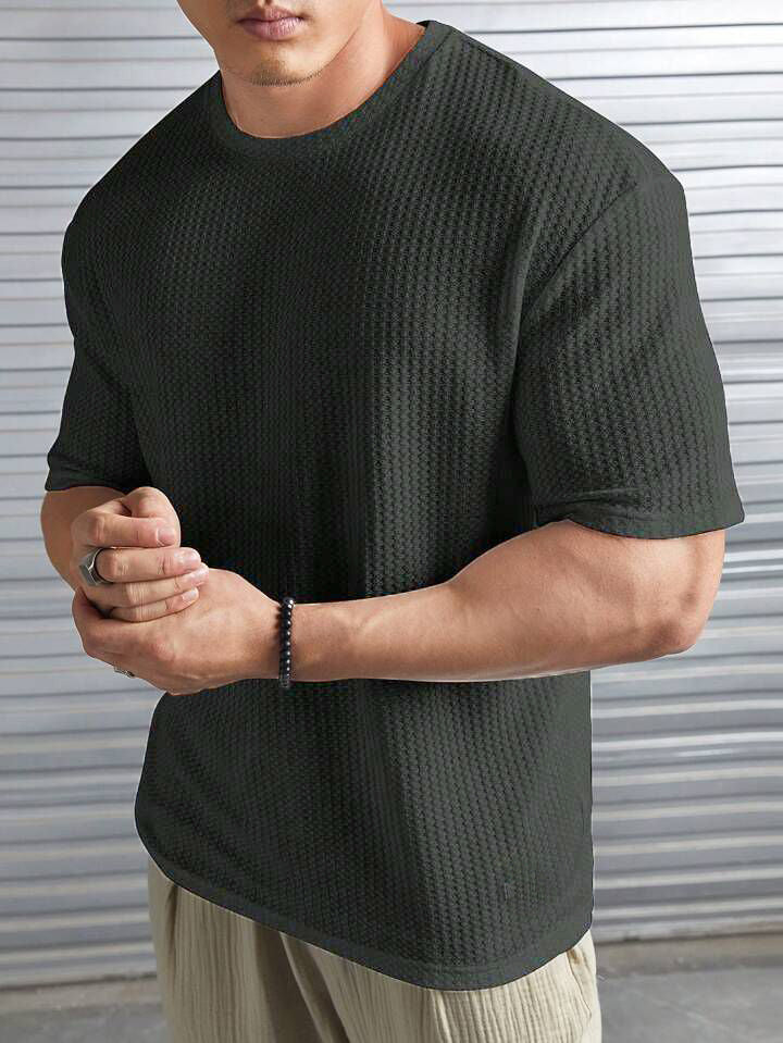 OVER-SIZED WAFFLE KNIT TEE - CHARCOAL
