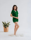 BUTTON DOWN SILK WITH SHORT - BOTTLE GREEN