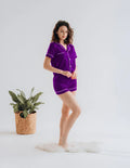 BUTTON DOWN SILK WITH SHORT - PURPLE