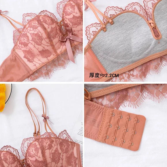 Soft Push Up Embroidered Bridal Bra and Panty Set Purple 8942