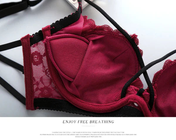 Flourish Push Up Padded Lace Bra And Panty Set Back Closure Seamless Lingerie Set Red 1801
