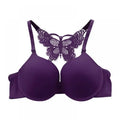 Lady Sexy Front Closure Push Up Solid Bras Y-Line-Straps Lace Butterfly Back Beauty Padded Bras Purple
