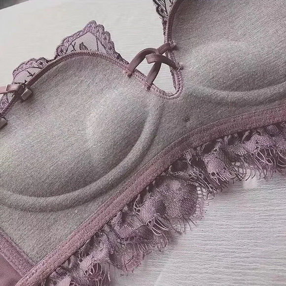 Soft Push Up Embroidered Bridal Bra and Panty Set Black 8942