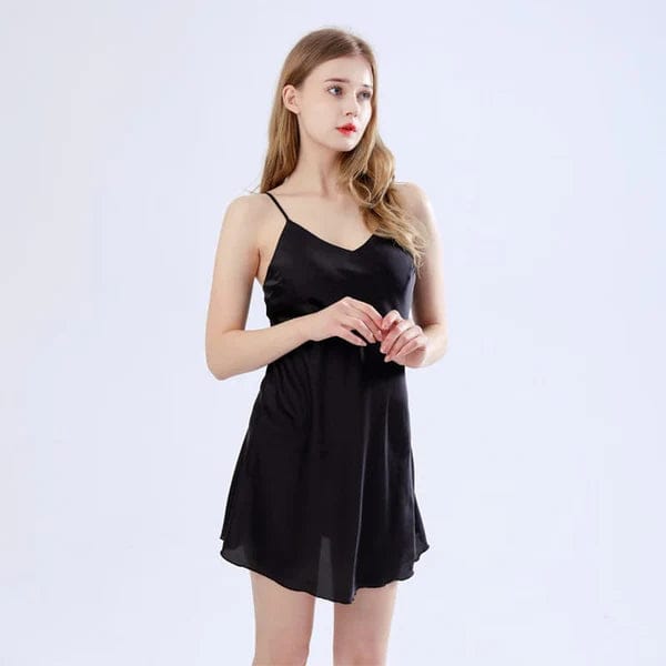 Silk Slips Nighty - Black